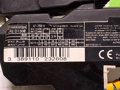 TELEMECANIQUE LC1-D06 10 CONTACTOR WITH LR2D13 ELECTRICAL COIL LR2 D1308