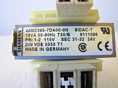 Siemens 16 VA Control Transformer 115V Input 24V Output 4AM2395-7DA00-0N Sidac-T