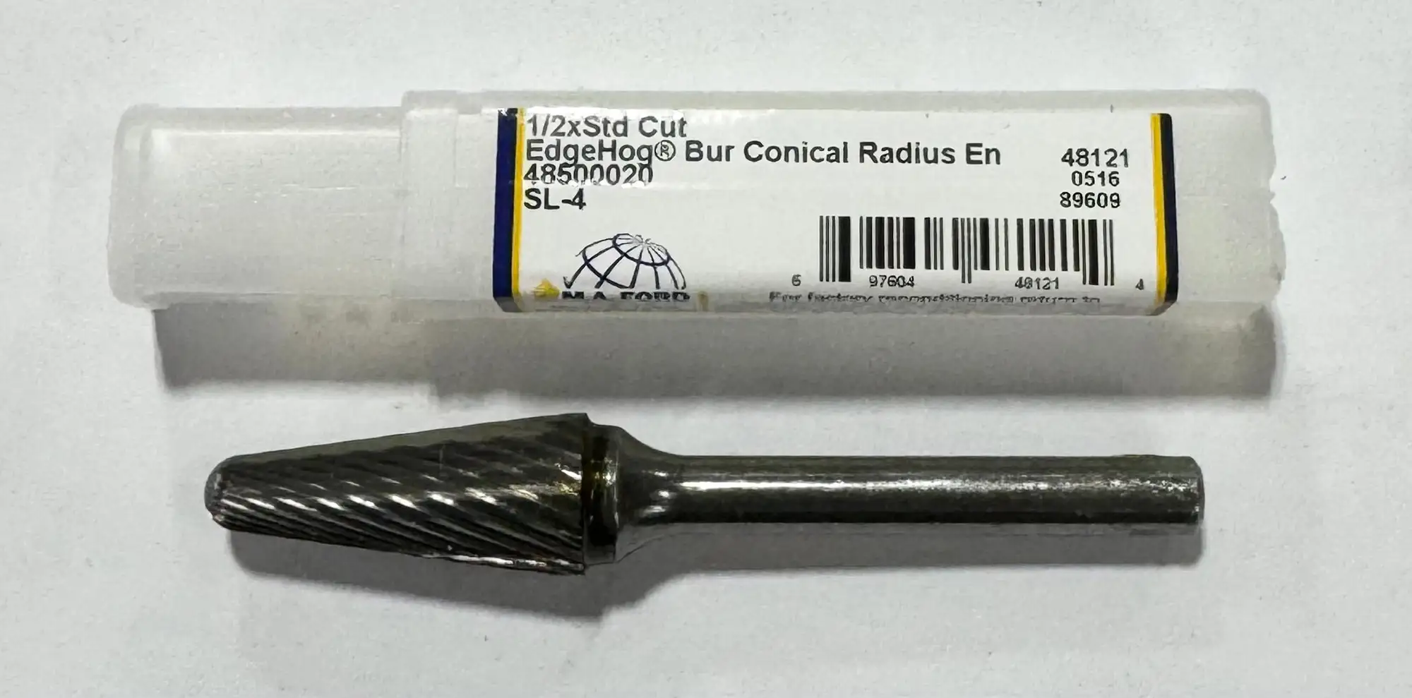 M.A. Ford 1/2" Carbide Burr Conical Radius End SL-4 Single Cut 1/4" Shank
