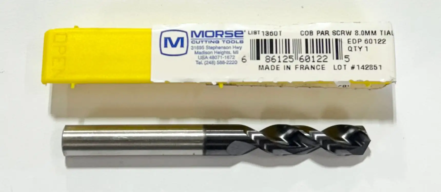 Morse 8mm Cobalt Screw Machine Drill 130 Degree TiAlN Coated 2 Flute