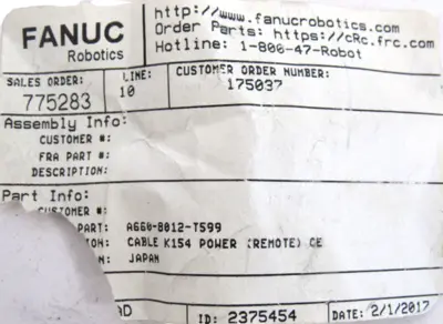 NEW FANUC A660-8012-T599 POWER CABLE A6608012T599