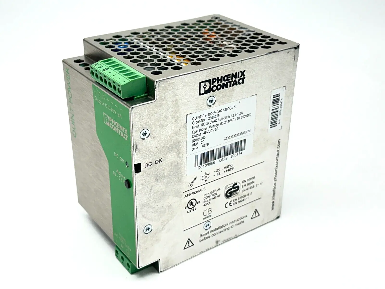 QUINT-PS-100-240AC/48DC/ 5 2866255 | Phoenix Contact QUINT-PS-100-240AC/48DC/5 Power Supply 5A 48VDC 2866255 - Used