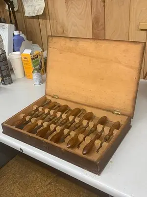 5981-385  Antique Holtzapffel & Co Ornamental Lathe Wood Shaping / Turning Tools, Set of 12, London Rare!