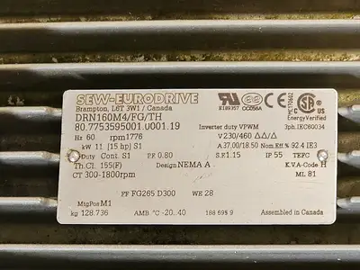 Used SEW-EURODRIVE DRN160M4/FG/TH Motors (misc) British Columbia CA | Lenmark #1439920