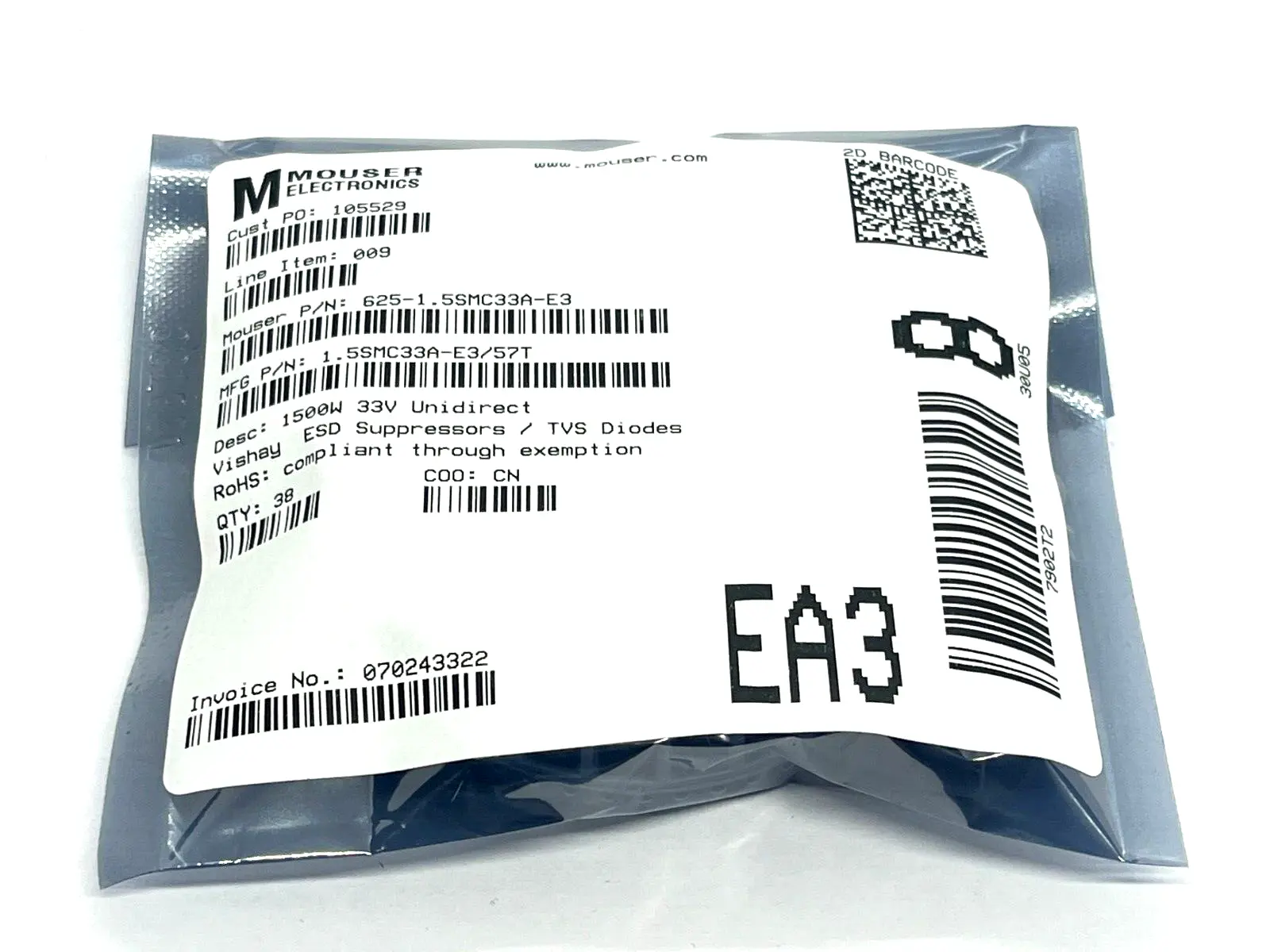New | in-Stock Vishay 1.5SMC33A-E3/57T Surge Protectors Michigan US | Maverick Industrial Sales #1495808