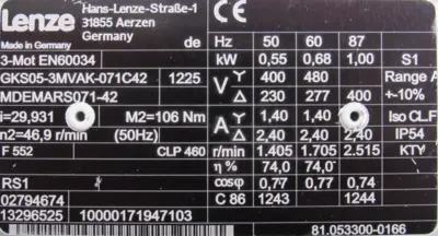 NEW LENZE GKS05-3MVAK-071C42 BEVEL GEARMOTOR MDEMARS071-42