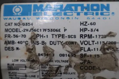 MARATHON ELECTRIC G354 GENERAL PURPOSE MOTOR STOCK #M-58