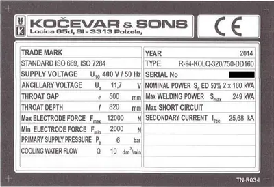 USED 2014 KOCEVAR & SONS R-94-K0LQ-320/750-DD160