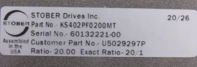 NEW STOBER KS402PF0200MT GEAR REDUCER 20:1