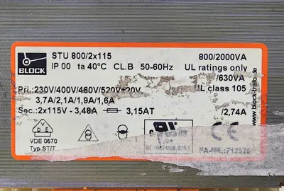 BLOCK STU800/2X115 230/400/460/520 V Transformer