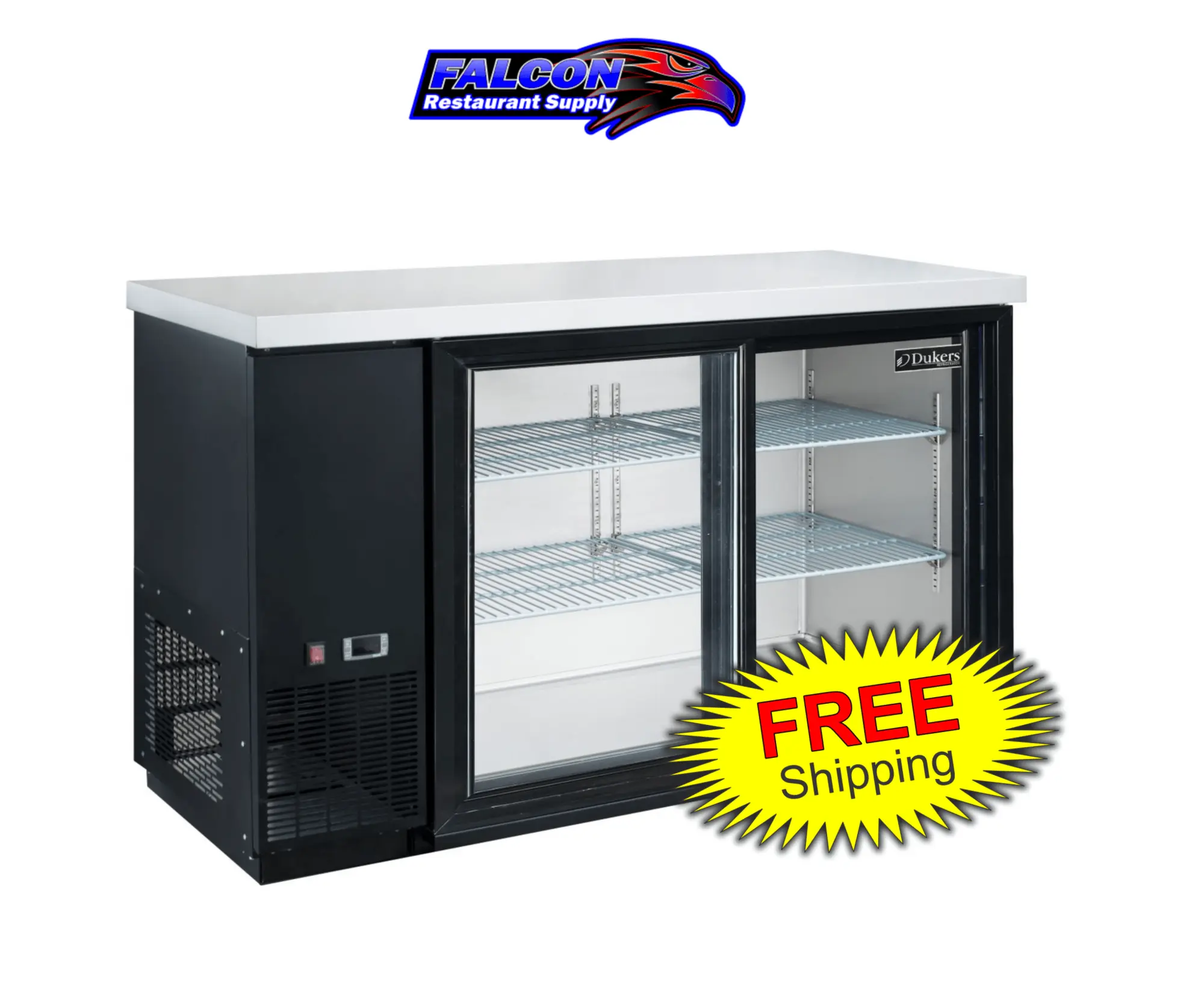 New | in-Stock Dukers New Dukers DBB48-S2 2-Door Bar and Beverage Cooler (Sliding Doors) Bottle Coolers Illinois US | Falcon Restaurant Supply #1376271