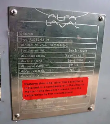 Alfa-Laval ALDEC G2-70 Smart decanter centrifuge, Duplex SS.
