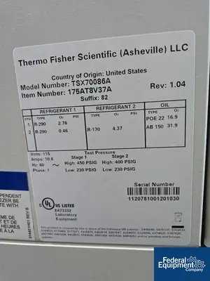 USED ThermoFisher Scientific Thermo Fisher Scientific ULT Freezer, Model TSX70086A