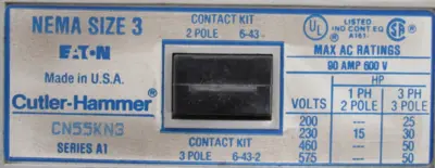 NEW CUTLER HAMMER CN55KN3A REVERSING CONTACTOR SIZE 3