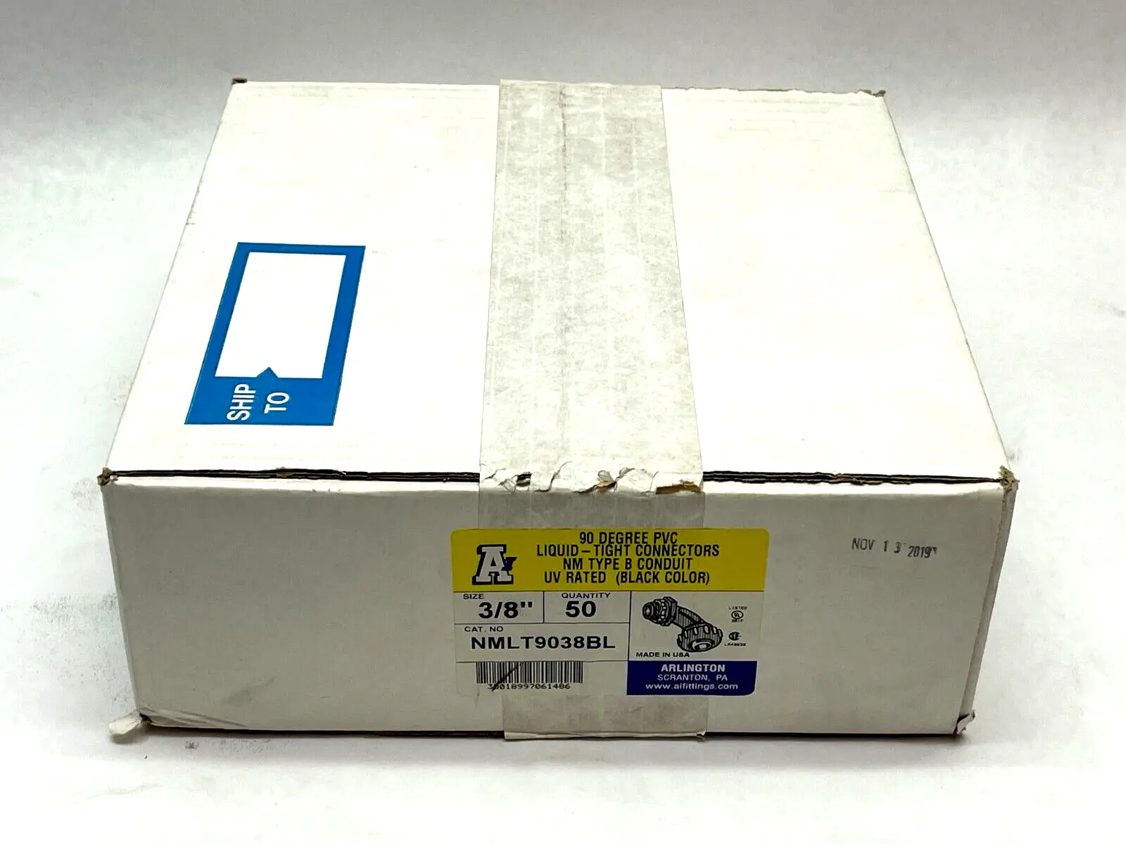 Arlington NMLT9038BL Non-Metallic 90 Degree Connector 3/8" PKG OF 50