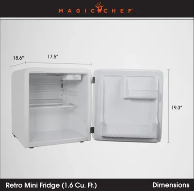 Magic Chef 1.6 CU. FT. RETRO MINI REFRIGERATOR IN WHITE, WITHOUT FREEZER