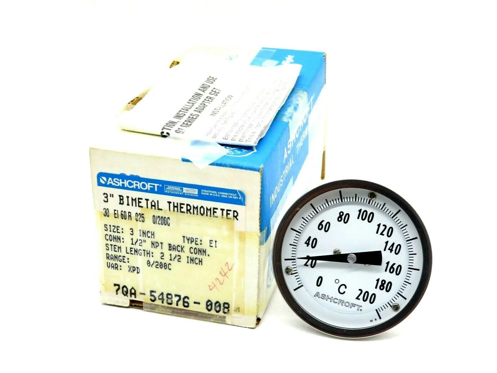 NEW ASHCROFT 30EL60R0250/200C 3 INCH BIMETAL THERMOMETER 30EL60R0250200C