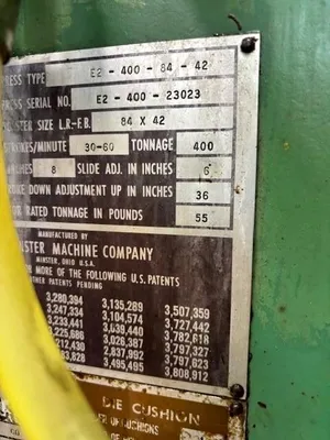 USED 1977 MINSTER 400 TON SSDC PRESS