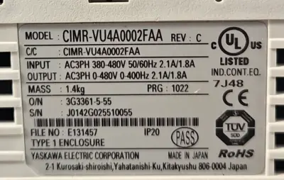 Yaskawa CIMR-VU4A0002FAA Vector Motor Drive V1000 Rev. C (BIN412)