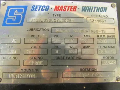 Setco 6123.09BLCY Motorized Precision Liquid Cooled Spindle 23HP 460V 3Ph 900RPM