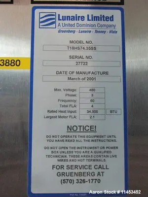 Used Gruenberg T18HS74.35SS Industrial Steam-Heated Oven – 74 Cu. Ft.