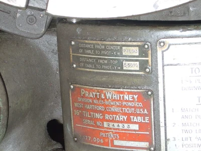 Pratt & Whitney 16" Tilting Rotary Table