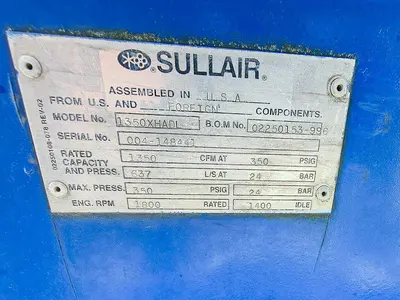 Used 2005 SULLAIR 1350/350 AIR COMPRESSOR High Pressure Air Compressors Pennsylvania US | East West Machinery & Drilling #1418079