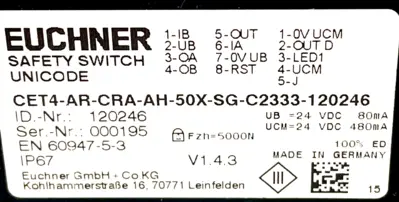 NEW EUCHNER CET4-AR-CRA-AH-50X-SG-C2333-120246 SAFETY SWITCH 120246