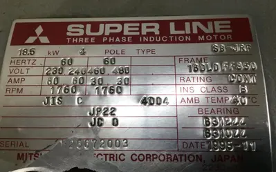 Used MITSUBISHI SB-JRF 25 HP Motors (misc) Michigan US | Ideal Machinery #1311454