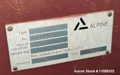 Used HOSOKAWA 500ZPS Vertical Air Classifying Mills Illinois US | Aaron Equipment #85292