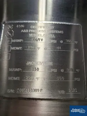 USED A&M Process 500 Liter A&B Process Receiver Tank, 316 S/S, 44/150#