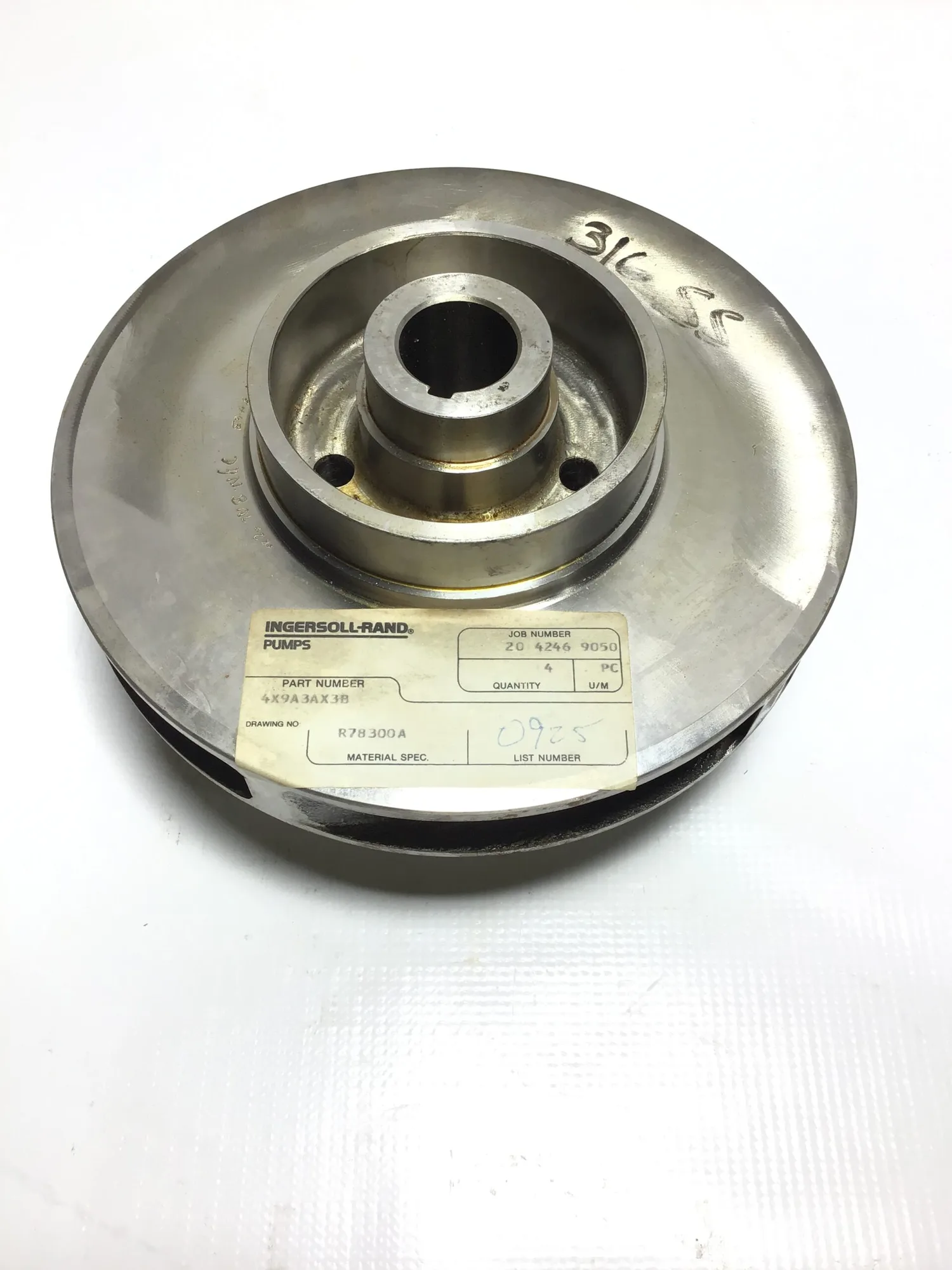 Ingersoll Rand 4X9A3AX3B Stainless Steel Pump Impeller