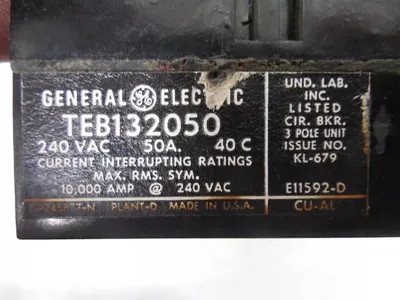 General Electric TEB132050 Circuit Breaker 50 Amps 240VAC Used