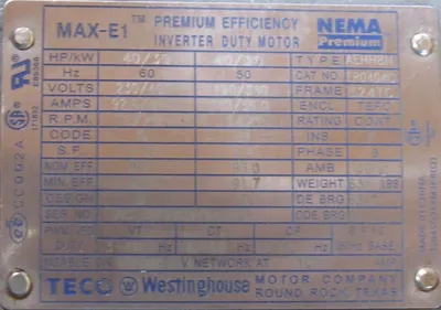 NEW WESTINGHOUSE EP0404C MOTOR 40HP 230/460V 1770 RPM 324TC AEHH8N 2-1/8" DIA