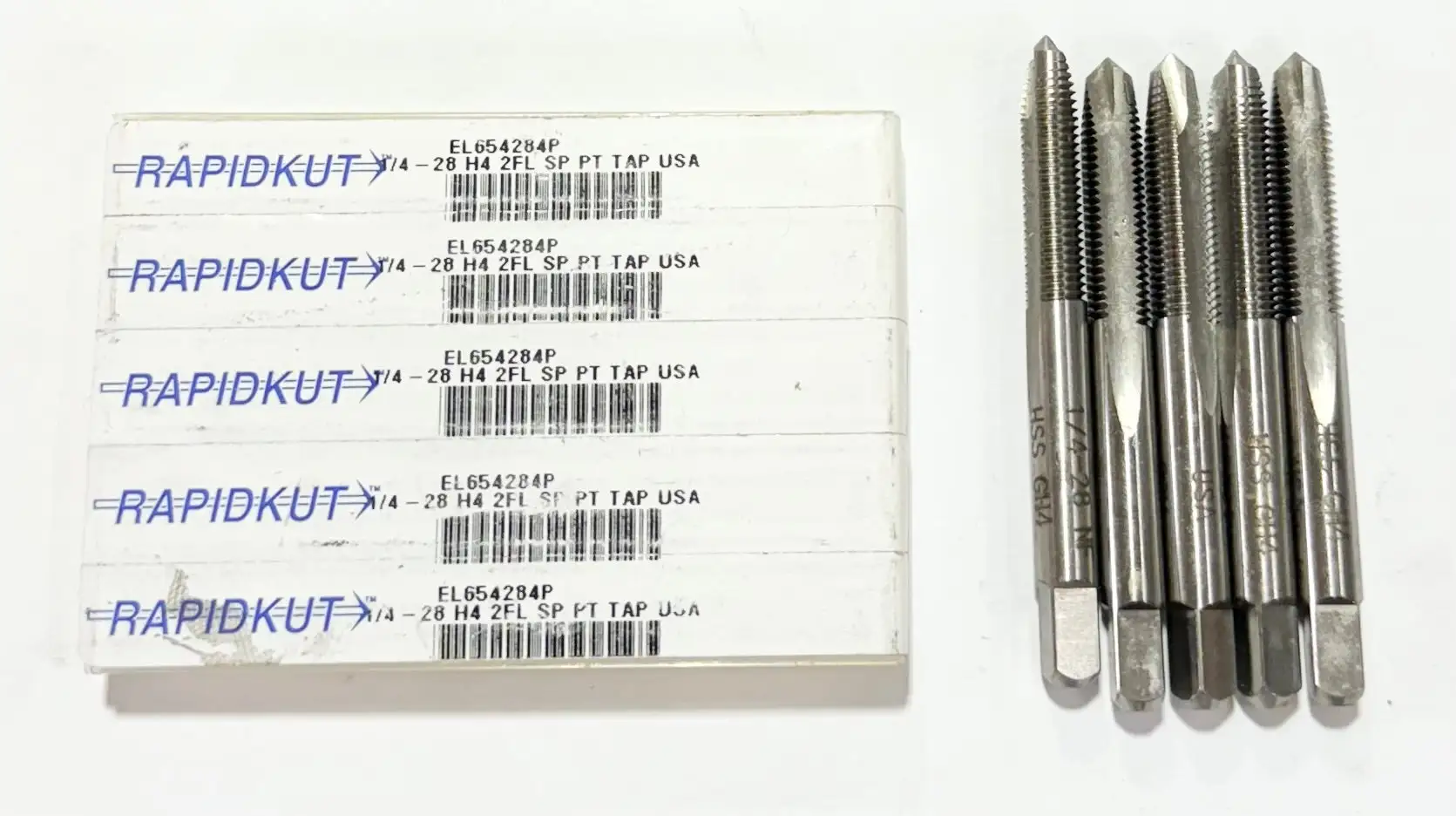 RapidKut 1/4"-28 HSS Spiral Point Plug Tap H4 2 Flute USA Made 5 Pack