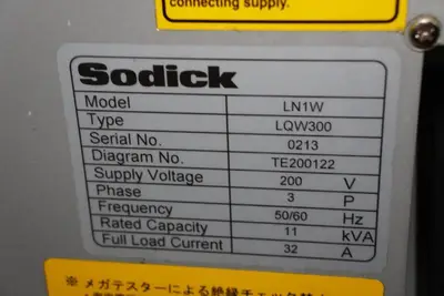 Sodick AQ300L CNC Wire EDM with LN1W Linear Servo Controller