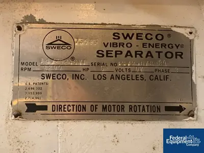 USED SWECO 72" Sweco Screen, S/S, Single Deck