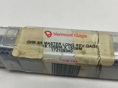 NEW VERMONT GAGE CHR XX REVERSIBLE LONG MASTER GAGE 18.106MM X 150.00MM