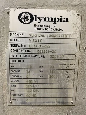 2001 OLYMPIA V50P Vertical Boring Mills (incld VTL) | Olympia Technical Services (10)