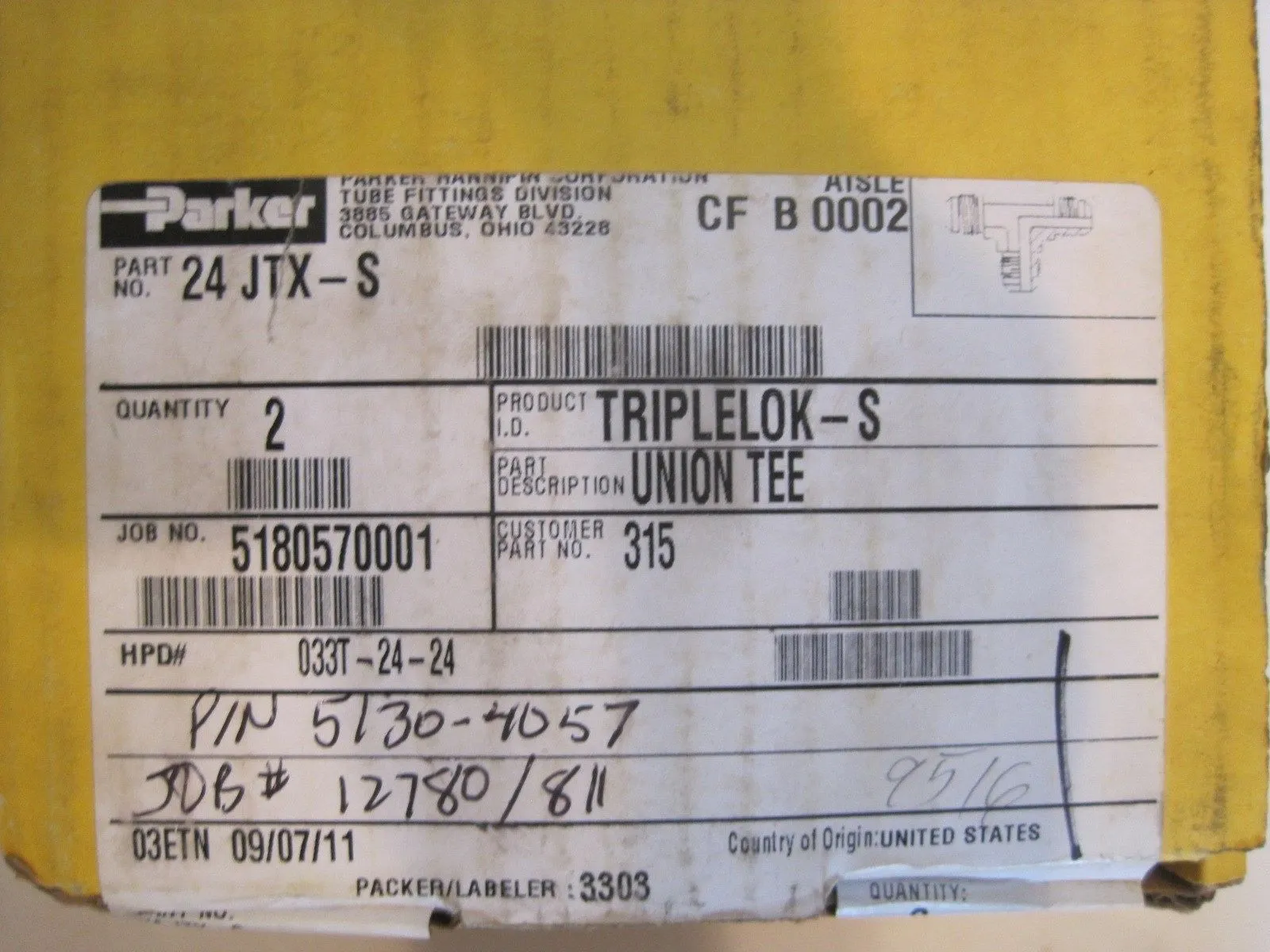 2 NEW PARKER 24 JTX-S UNION TEE 24JTXS