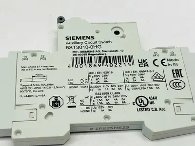 5ST3010-0HG | Siemens  Auxiliary Switch 1 NO Contact + 1 NC Contact - New Other