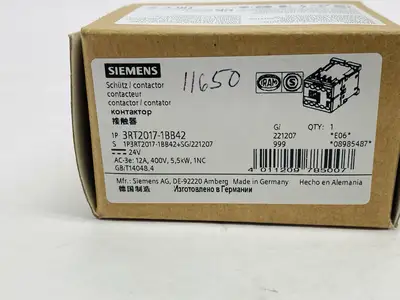 3RT2017-1BB42 | Siemens  Power Contactor 3-Pole 12A 5.5kW 400V 24VDC - New Other
