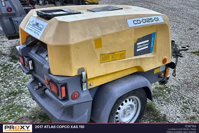 Used 2017 ATLAS COPCO XAS 110 Rotary Screw & Sliding Vane Air Compressors Texas US | Proxy Equipment #1385386