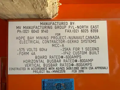 600A Motor Control Center MCC, 575V, 800A Bus, Form 4A, IP42 Enclosure