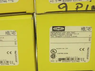 Hubbell HBL7487 Flange Mount Twist Lock Receptacle 15A 120/250VAC Lot of 6