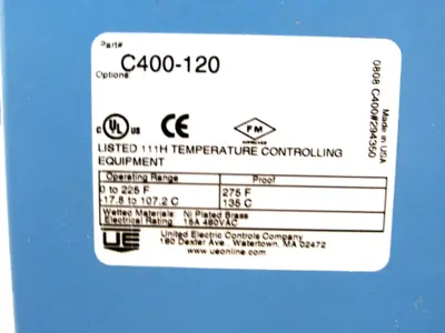 NEW UNITED ELECTRIC C400-120 TEMPERATURE SWITCH C400120
