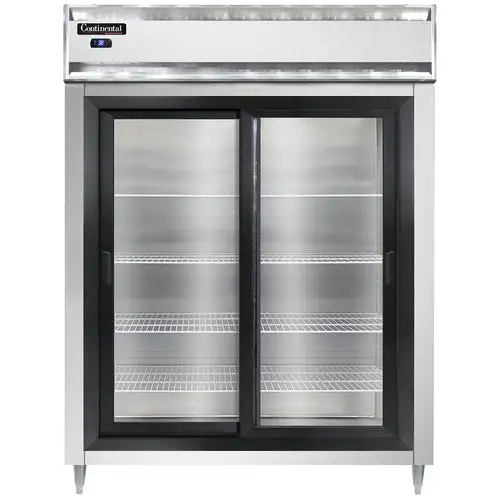 Continental D2RESNSASGD 57" Two Section Reach In Refrigerator, (2) Sliding Glass Doors, Top Compressor, 115v