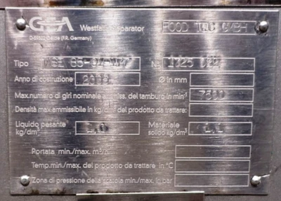 Westfalia MSE 85-01-177 CIP milk separator, 316SS.