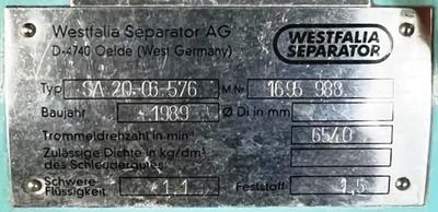 Westfalia SA 20-06-576 ATEX clarifier centrifuge, 316SS.