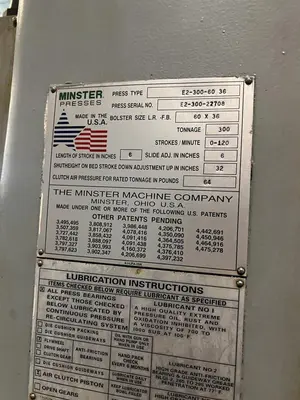 USED 1991 MINSTER E2-300-60-36